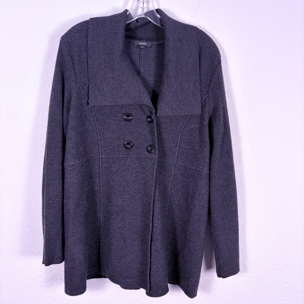 Men’s Alfani Grey Double-Breasted Pea Coat Style Sweater 100% Merino Medium